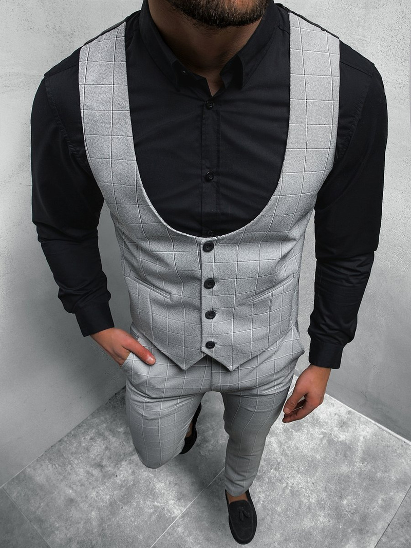 Komplet moški - brezrokavnik in hlače chino sivi OZONEE O/5557/21