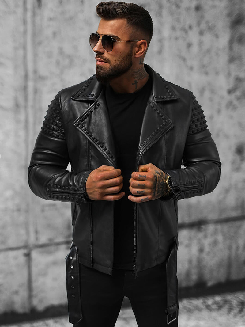 Moška usnjena jakna črna OZONEE O/8902