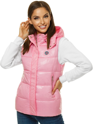 Ženski brezrokavnik s kapuco svetlo roza OZONEE O/SW025/21