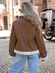 Ženska usnjena jakna rjava OZONEE JS/11Z8177Z