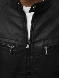 Moška usnjena jakna črna OZONEE JB/JP1125