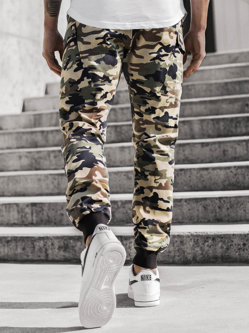 Moške hlače chino jogger maskirno-bež OZONEE O/11103