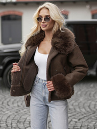 Ženska usnjena jakna čokolada OZONEE JS/61M8505/84Z