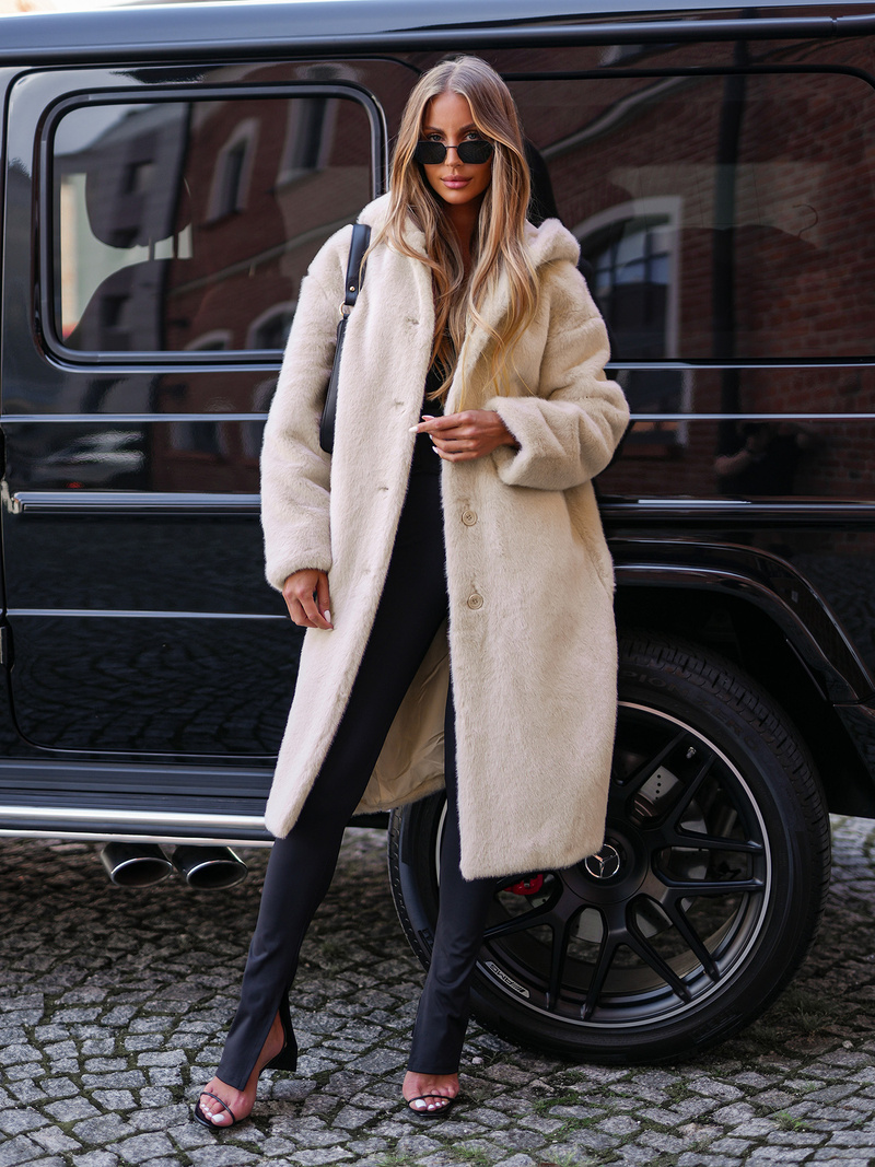 Ženska krznena zimska jakna bež OZONEE JS/11Z8250