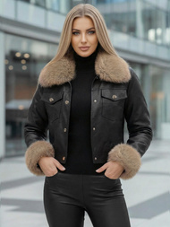 Ženska usnjena jakna črno-bež OZONEE JS/61M8513/392B