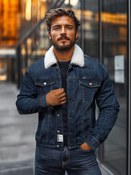 Moška jeans jakna šerpa mornarsko modra OZONEE NB/MJ517BS