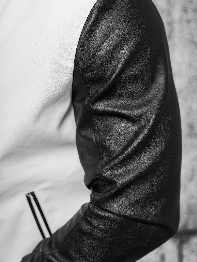 Moška usnjena jakna belo-črna OZONEE JS/11Z8068