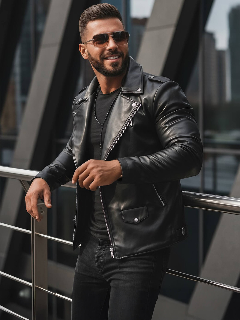 Moška usnjena jakna črna OZONEE JS/11Z8014Z