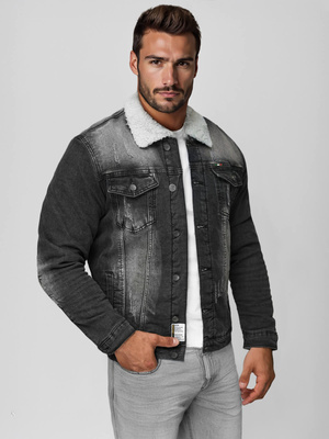 Moška jeans jakna šerpa črna OZONEE NB/MJ513NZ