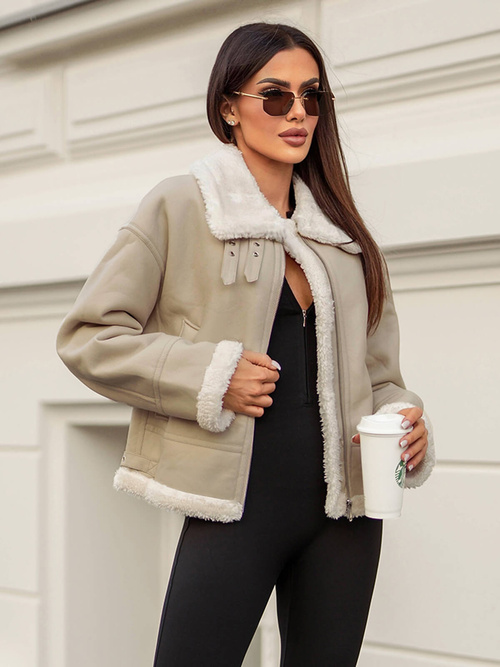 Ženska usnjena jakna bež OZONEE JS/11Z8178