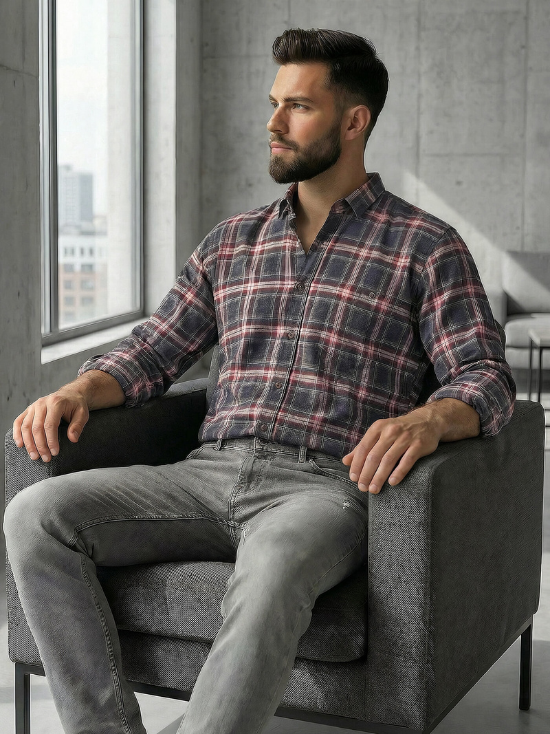 Elegantna moška srajca bordo OZONEE V/V178Z