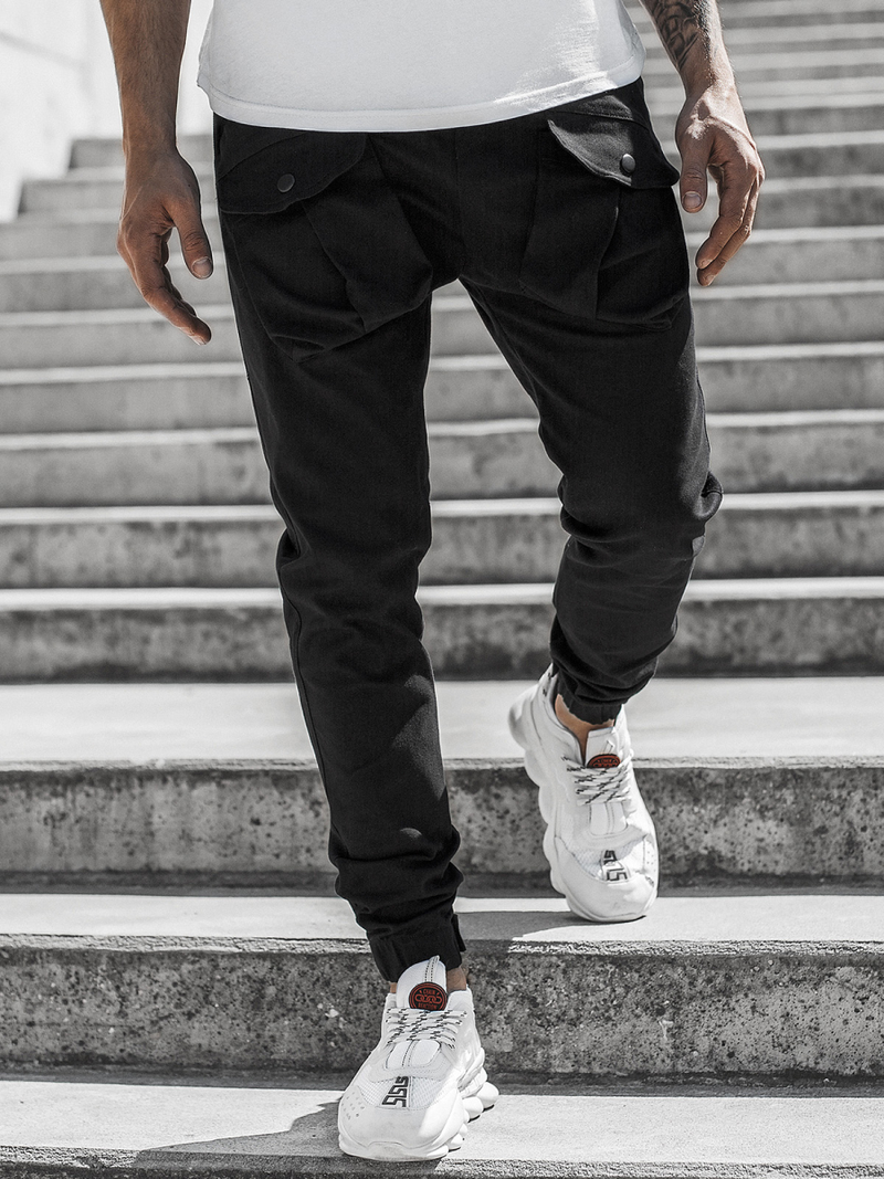 Moške hlače chino jogger črne OZONEE G/11144
