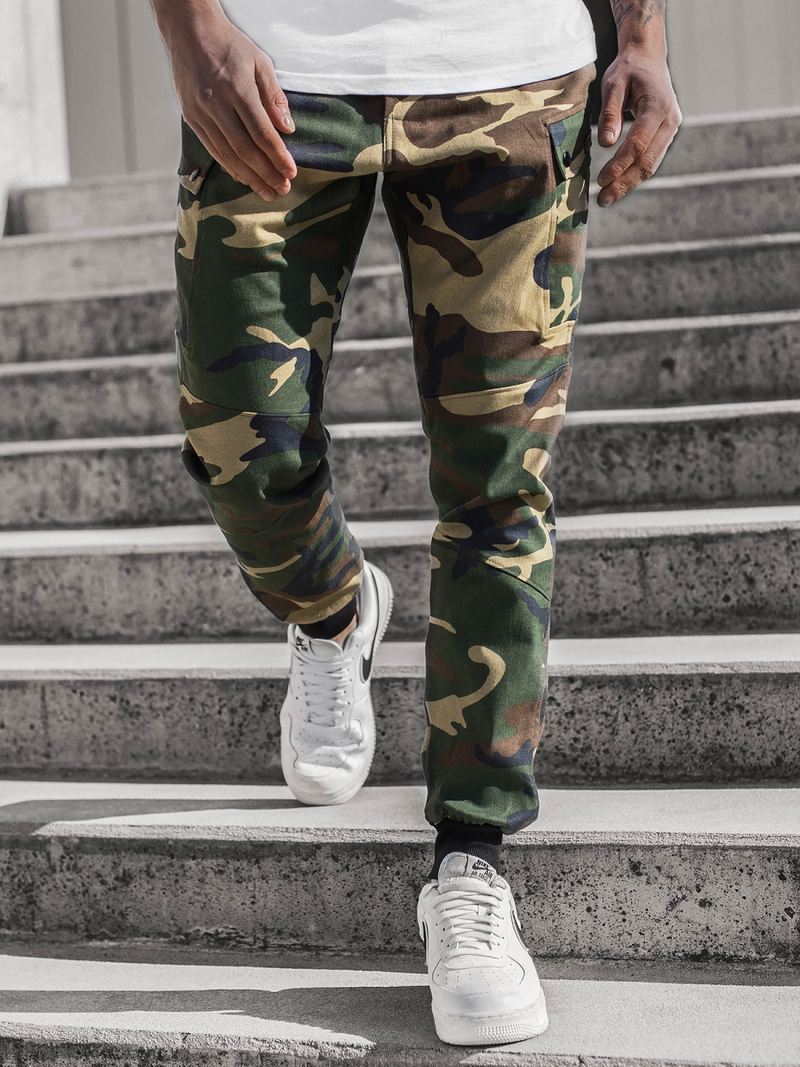 Moške hlače chino jogger maskirno-zelene OZONEE O/11103