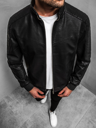 Moška usnjena jakna črna OZONEE JB/JP1123Z