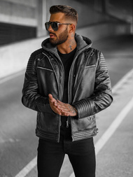 Moška usnjena jakna črna OZONEE JS/11Z8063