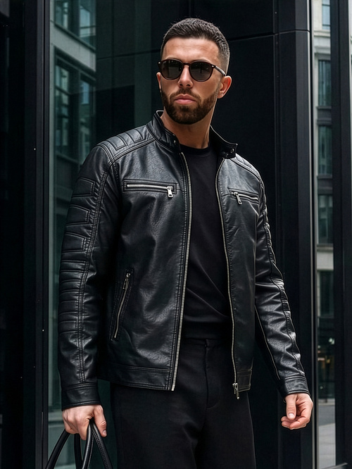 Moška usnjena jakna črna OZONEE JS/11Z8138