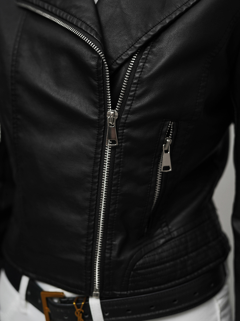 Ženska usnjena jakna črna OZONEE JS/11Z8028Z