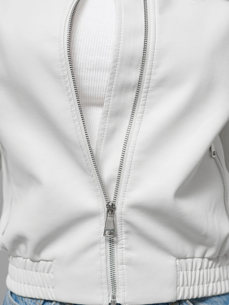 Ženska usnjena jakna bela OZONEE O/G116