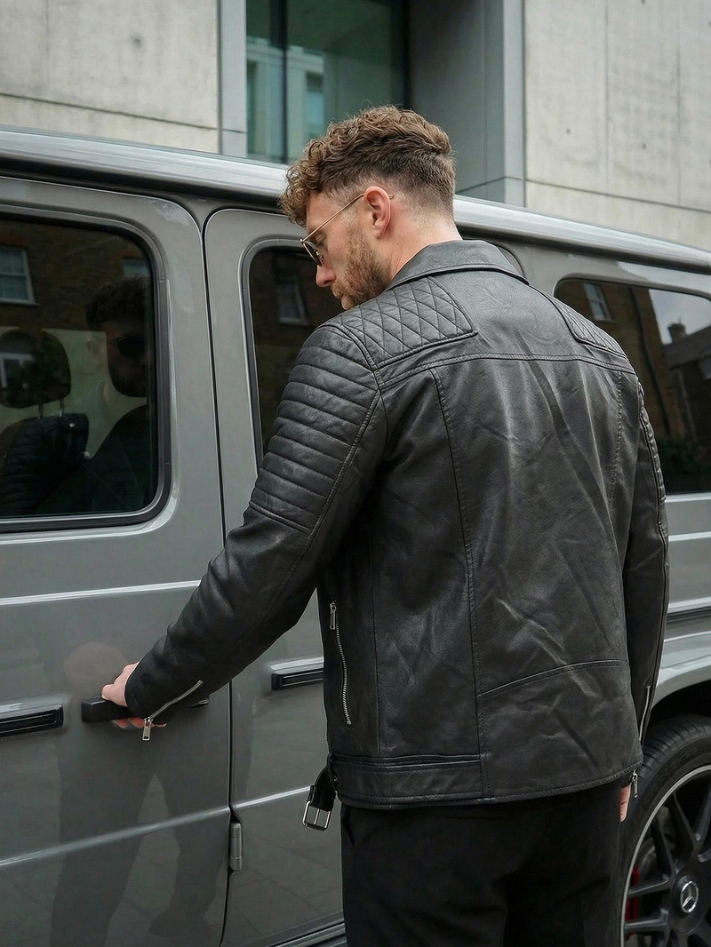 Moška usnjena jakna črna OZONEE JS/11Z8069