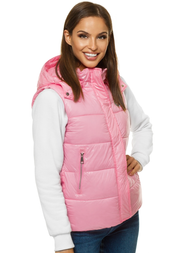 Ženski brezrokavnik s kapuco svetlo roza OZONEE O/SW025/21