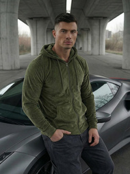 Moška iz velurja jopa s kapuco kaki OZONEE JS/8B1168/29Z