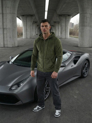 Moška iz velurja jopa s kapuco kaki OZONEE JS/8B1168/29Z