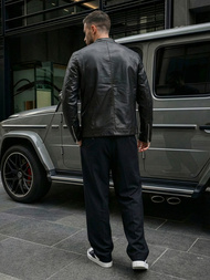 Moška usnjena jakna črna OZONEE JS/11Z8021