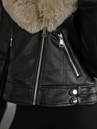 Ženska usnjena jakna črno-bež OZONEE JS/61M8508/392B