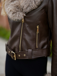 Ženska usnjena jakna čokolada OZONEE JS/61M8511/158