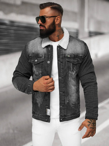 Moška jeans jakna šerpa črna OZONEE NB/MJ513N