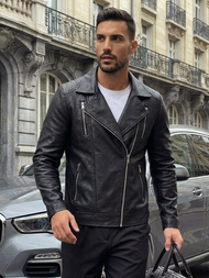 Moška usnjena jakna črna OZONEE JS/11Z8067Z