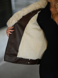 Ženska usnjena jakna čokolada OZONEE JS/61M8508/158