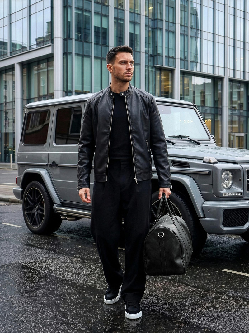 Moška usnjena jakna črna OZONEE JS/11Z8027