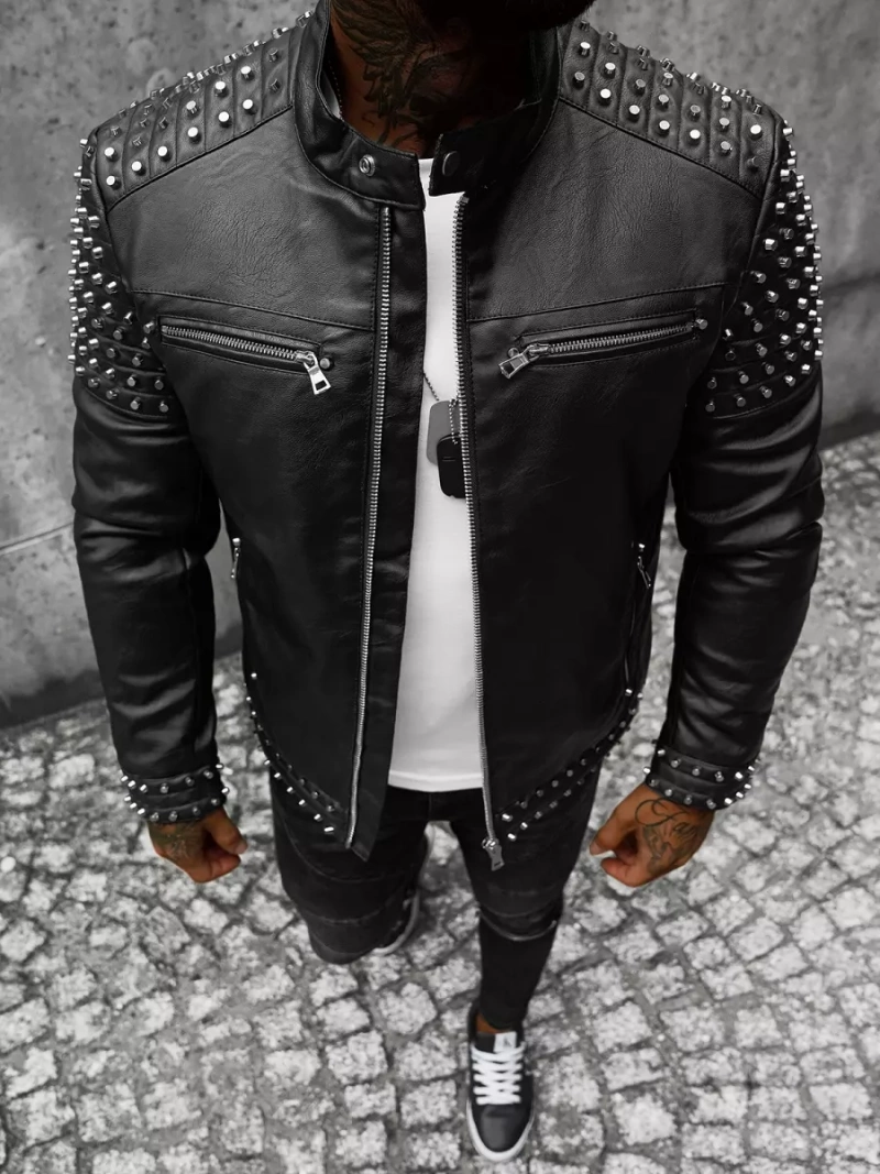 Moška usnjena jakna črna OZONEE JS/11Z8007