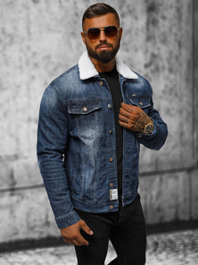 Moška jeans jakna šerpa temno-modra OZONEE NB/MJ516BSZ