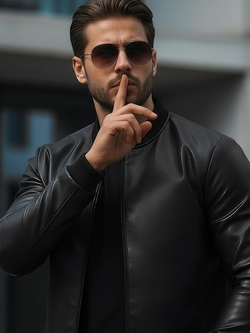 Moška usnjena jakna črna OZONEE JS/11Z8015Z