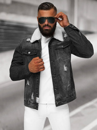 Moška jeans jakna šerpa črna OZONEE NB/MJ502NZ