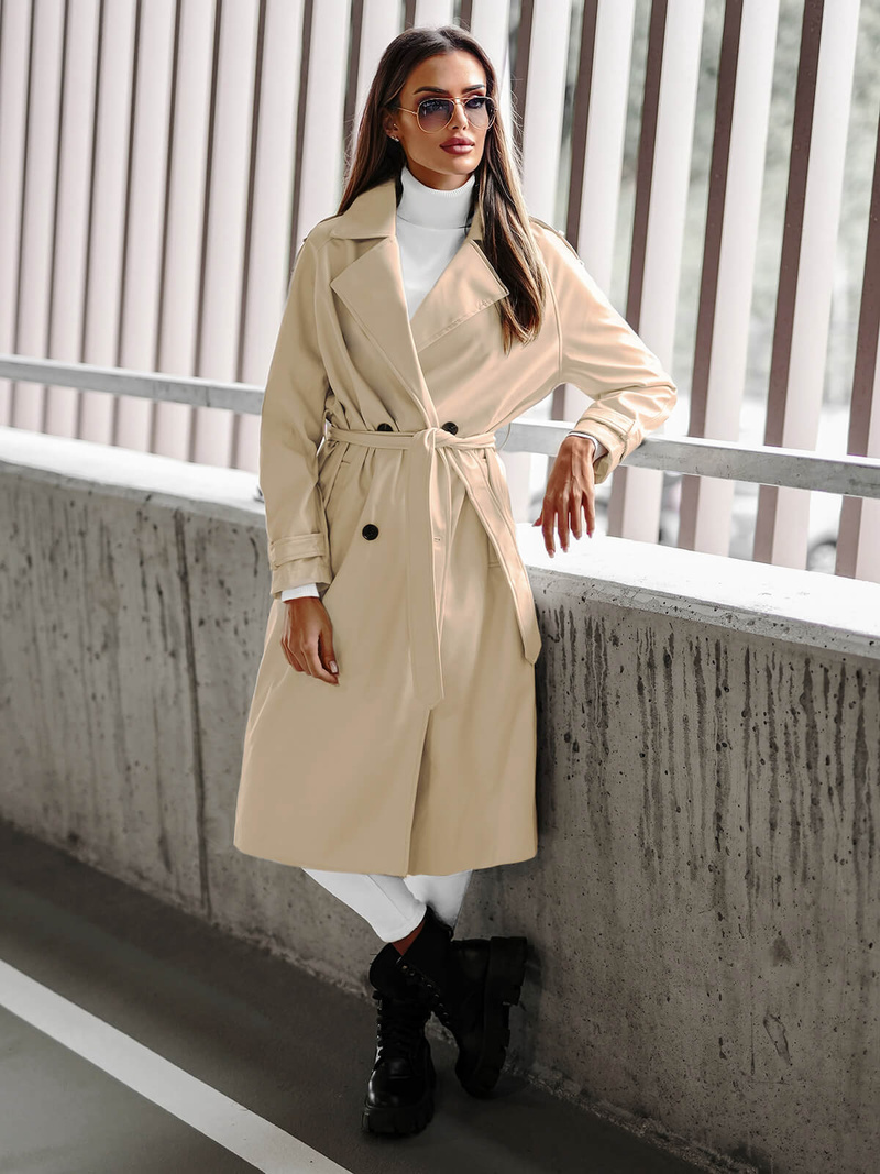 Ženski usnjen plašč bež OZONEE JS/11Z8100