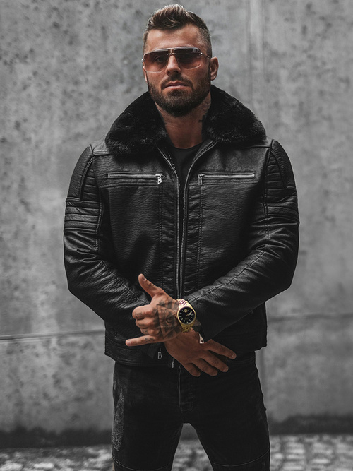 Moška usnjena jakna črna OZONEE JS/11Z8013Z