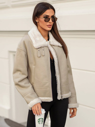Ženska usnjena jakna bež OZONEE JS/11Z8178