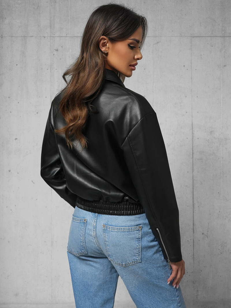 Ženska usnjena jakna črna OZONEE O/G116