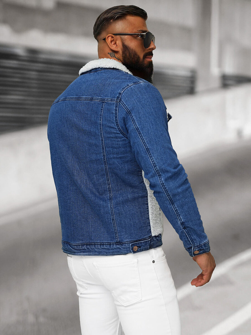 Moška jeans jakna šerpa modra OZONEE NB/MJ533BZ