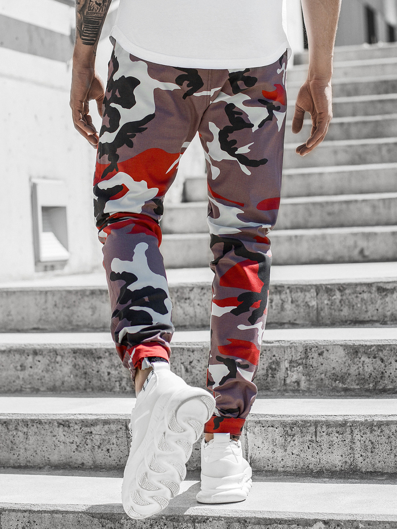 Moške hlače chino jogger bordo-bež OZONEE G/11144