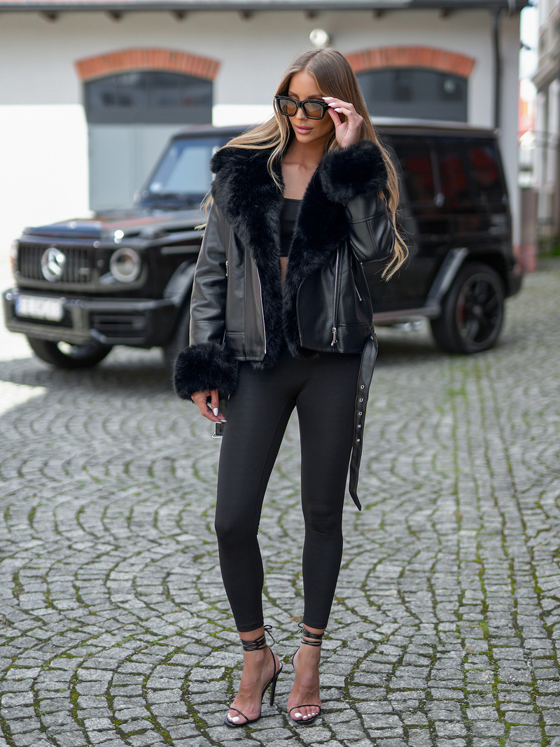 Ženska usnjena jakna črna OZONEE JS/61M8507/392A