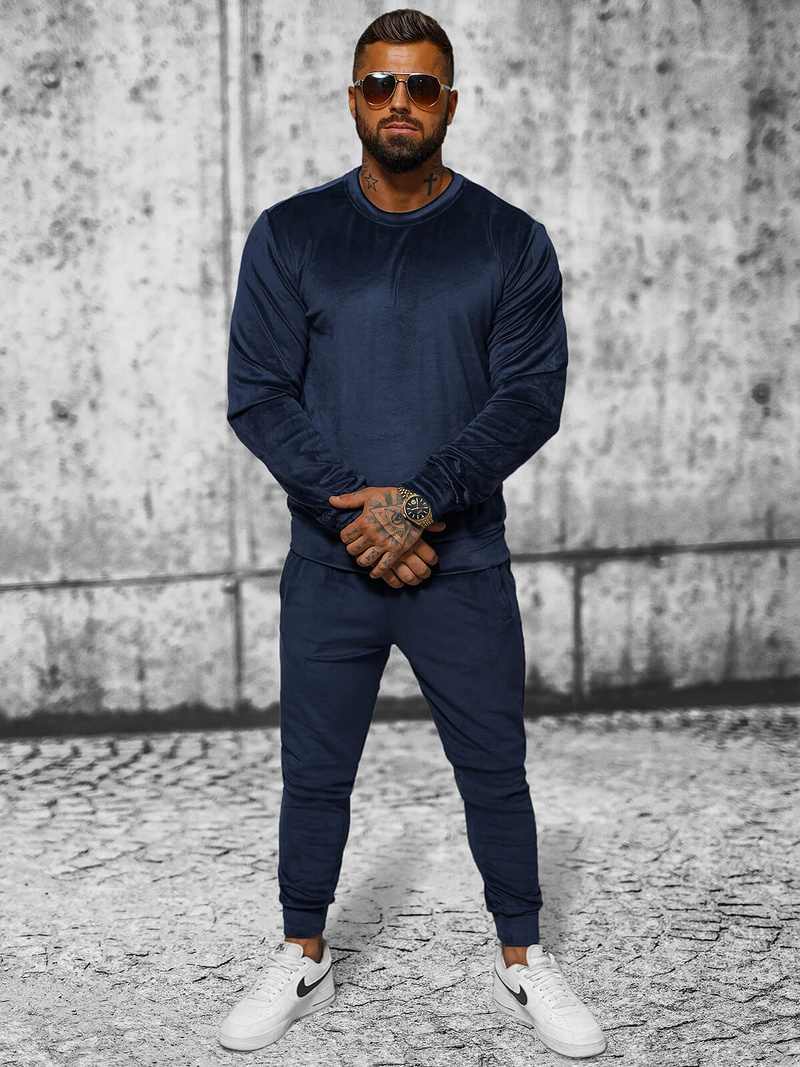 Moška trenirka iz velurja mornarsko modra OZONEE JS/8C1167/25