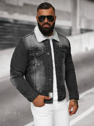 Moška jeans jakna šerpa črna OZONEE NB/MJ513N