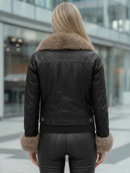 Ženska usnjena jakna črno-bež OZONEE JS/61M8513/392B