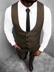 Komplet moški - brezrokavnik in hlače chino rjavi OZONEE O/5629