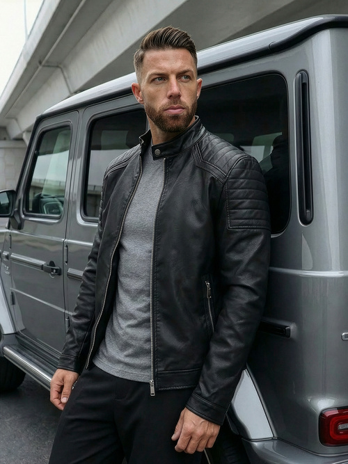 Moška usnjena jakna črna OZONEE JS/11Z8139