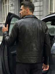 Moška usnjena jakna črna OZONEE JS/11Z8067Z